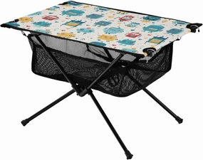Portable Camping Table Cartoon Cute Robots Outdoor Foldable Camp Tables for Outside, Camping, Hiking, Tailgating