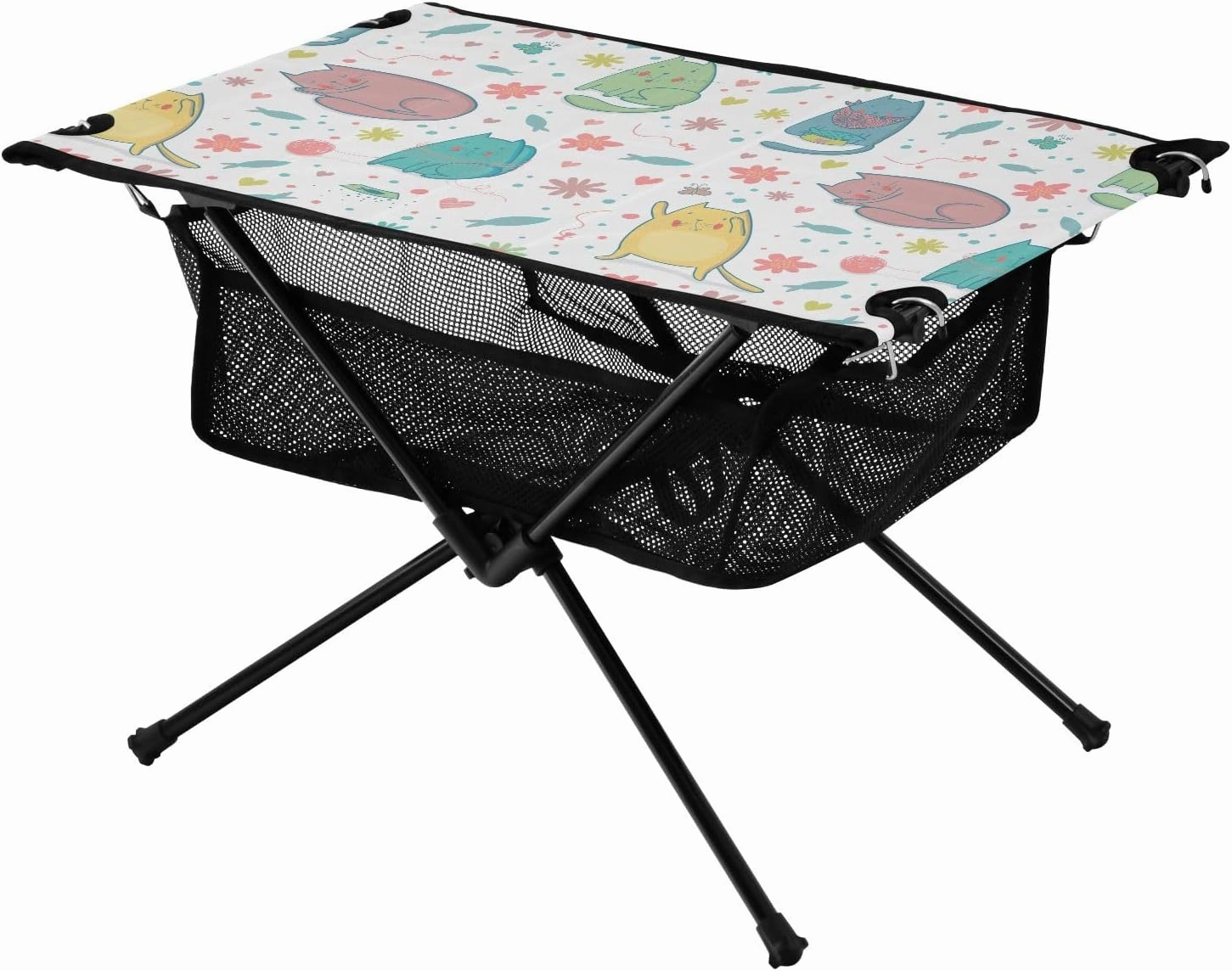 Portable Camping Table Cute Cartoon Blushing Cat Outdoor Foldable Camp Tables for Outside, Camping, Hiking, Tailgating