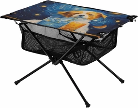 Portable Camping Table Cute Dog Drinking Juice and Starry Sky Outdoor Foldable Camp Tables for Outside, Camping, Hiking, Tailgating