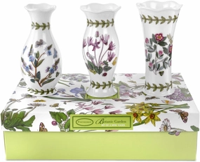 Portmeirion Botanic Garden Mini Vases (Set of 3) - 5" Decorative Porcelain Vases, Assorted Floral Motifs, Chip-Resistant Glaze, Dishwasher Safe - Ideal for Indoor & Outdoor Décor