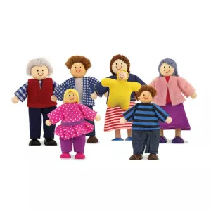 Poseable Wooden Doll Family for Dollhouse