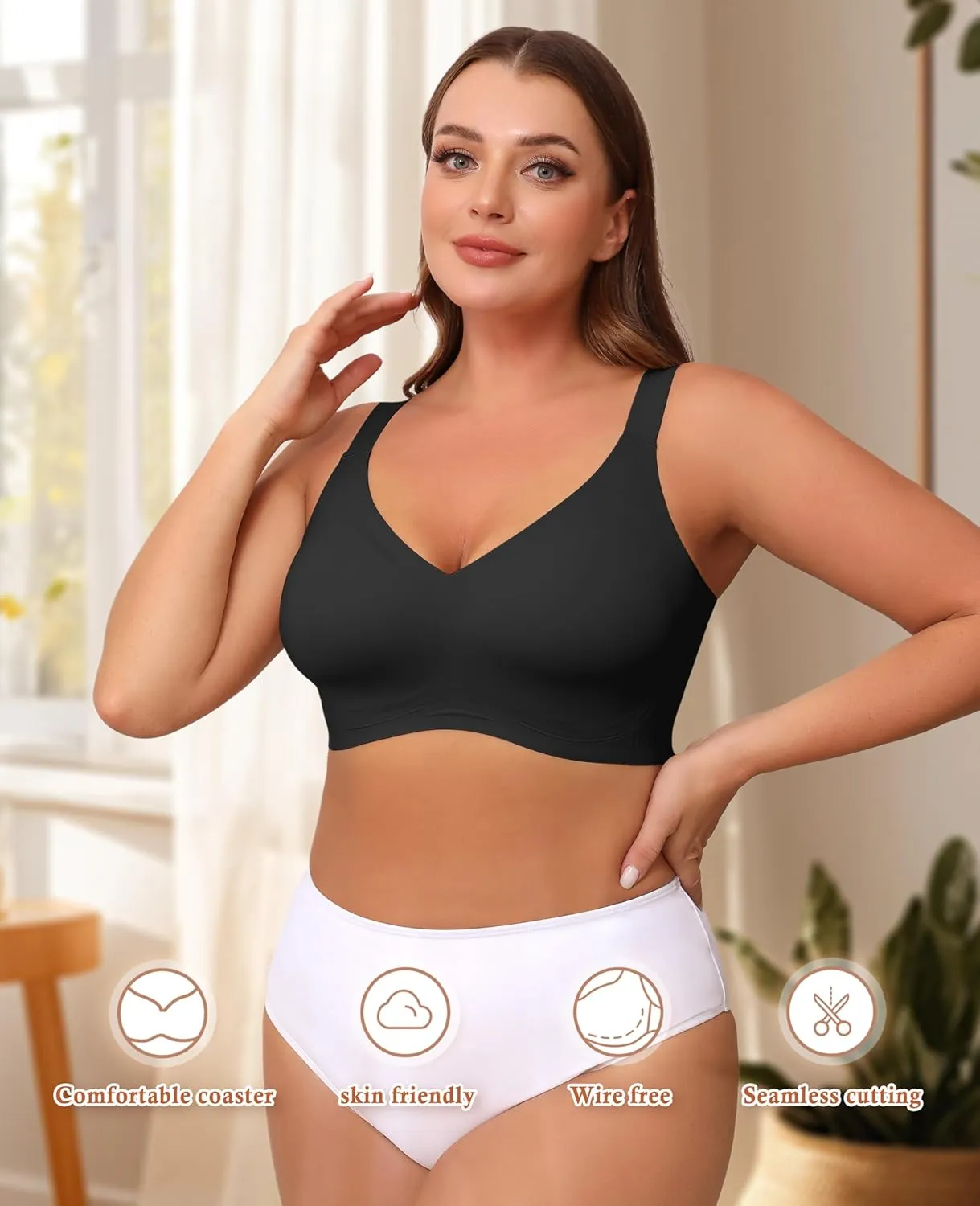 POSESHE Women's Wirefree Bras Full Coverage No Underwire Everyday Bra Comfortable Wireless Padded T-Shirt Bralette