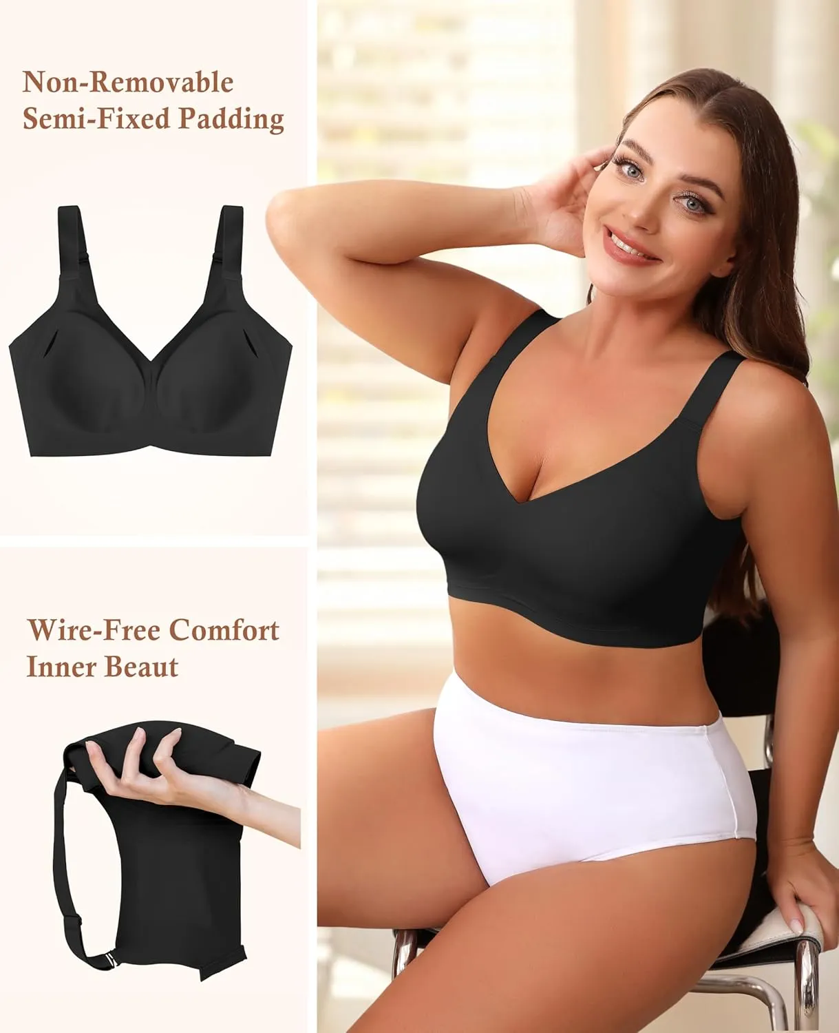 POSESHE Women's Wirefree Bras Full Coverage No Underwire Everyday Bra Comfortable Wireless Padded T-Shirt Bralette