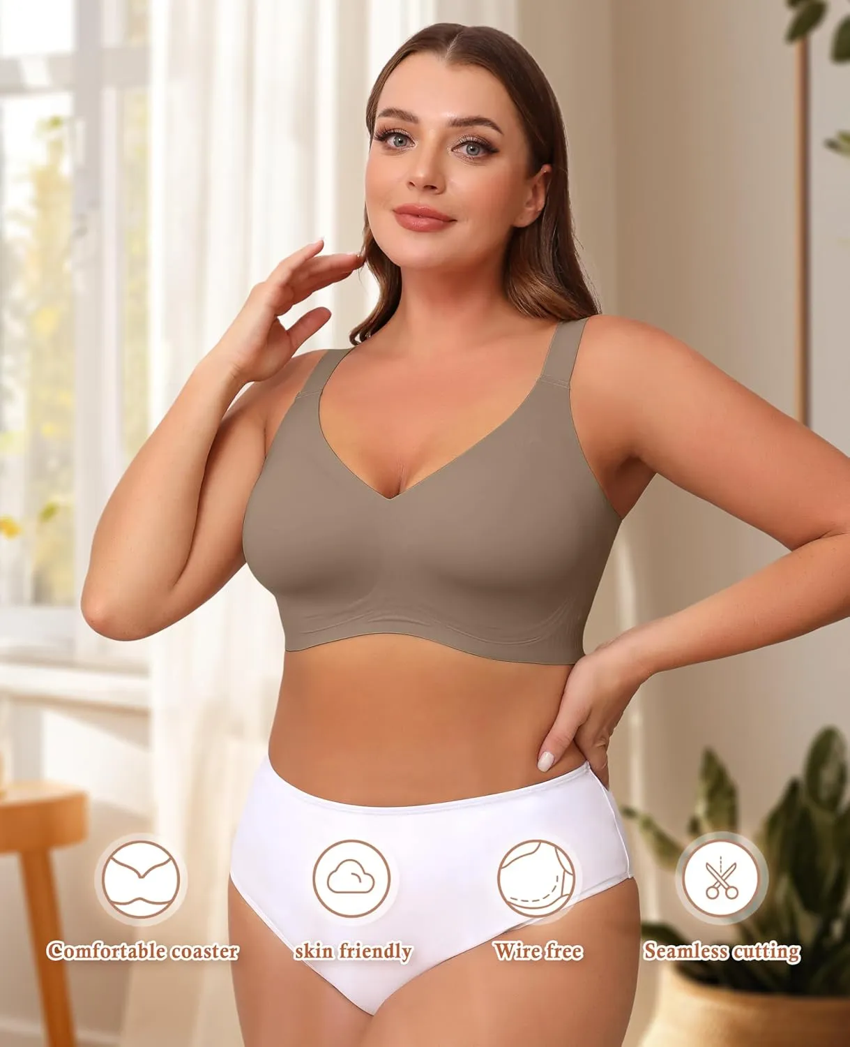 POSESHE Women's Wirefree Bras Full Coverage No Underwire Everyday Bra Comfortable Wireless Padded T-Shirt Bralette
