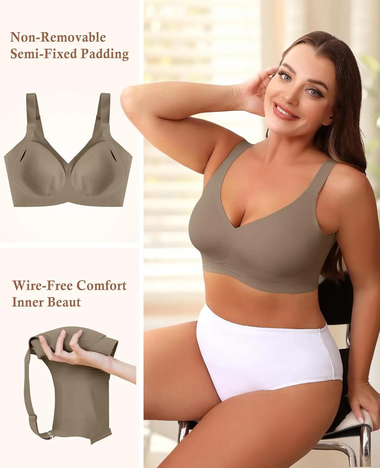 POSESHE Women's Wirefree Bras Full Coverage No Underwire Everyday Bra Comfortable Wireless Padded T-Shirt Bralette