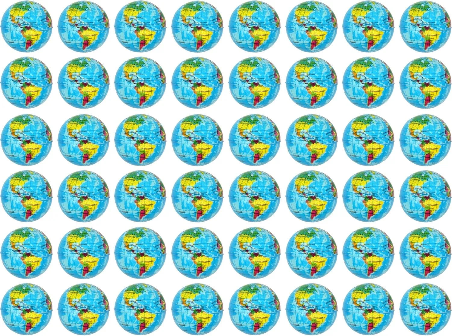 PowerTRC 48 Pack Mini Squeeze Soft Foam Balls Planet Earth Theme | Stress Relief Bulk Party, Birthday, Classroom Favors, Rewards Toy Set for Kids (2.5”)