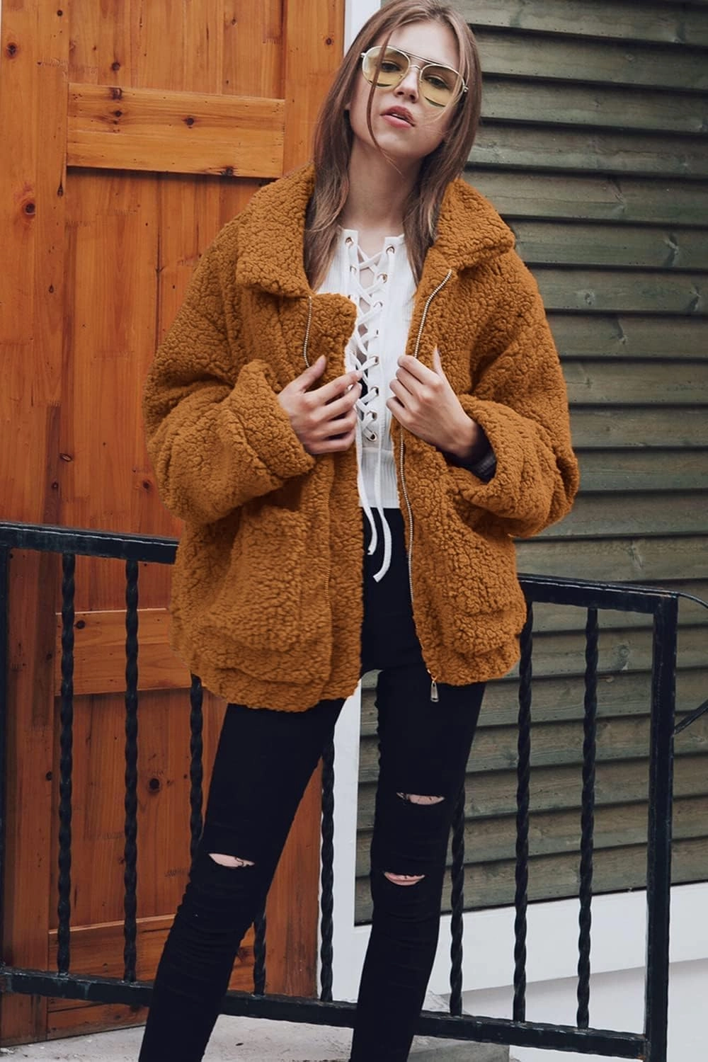 PRETTYGARDEN Women's Fashion Winter Coat Sherpa Fleece Faux Fur Shearling Oversized Trendy Jackets Warm Outerwear