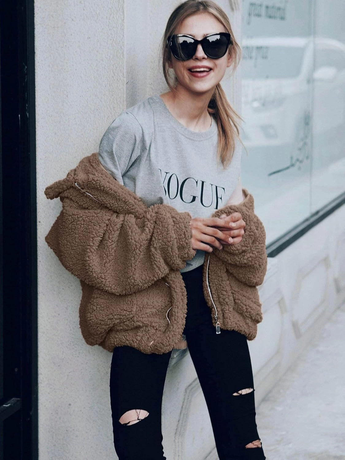 PRETTYGARDEN Women's Fashion Winter Coat Sherpa Fleece Faux Fur Shearling Oversized Trendy Jackets Warm Outerwear