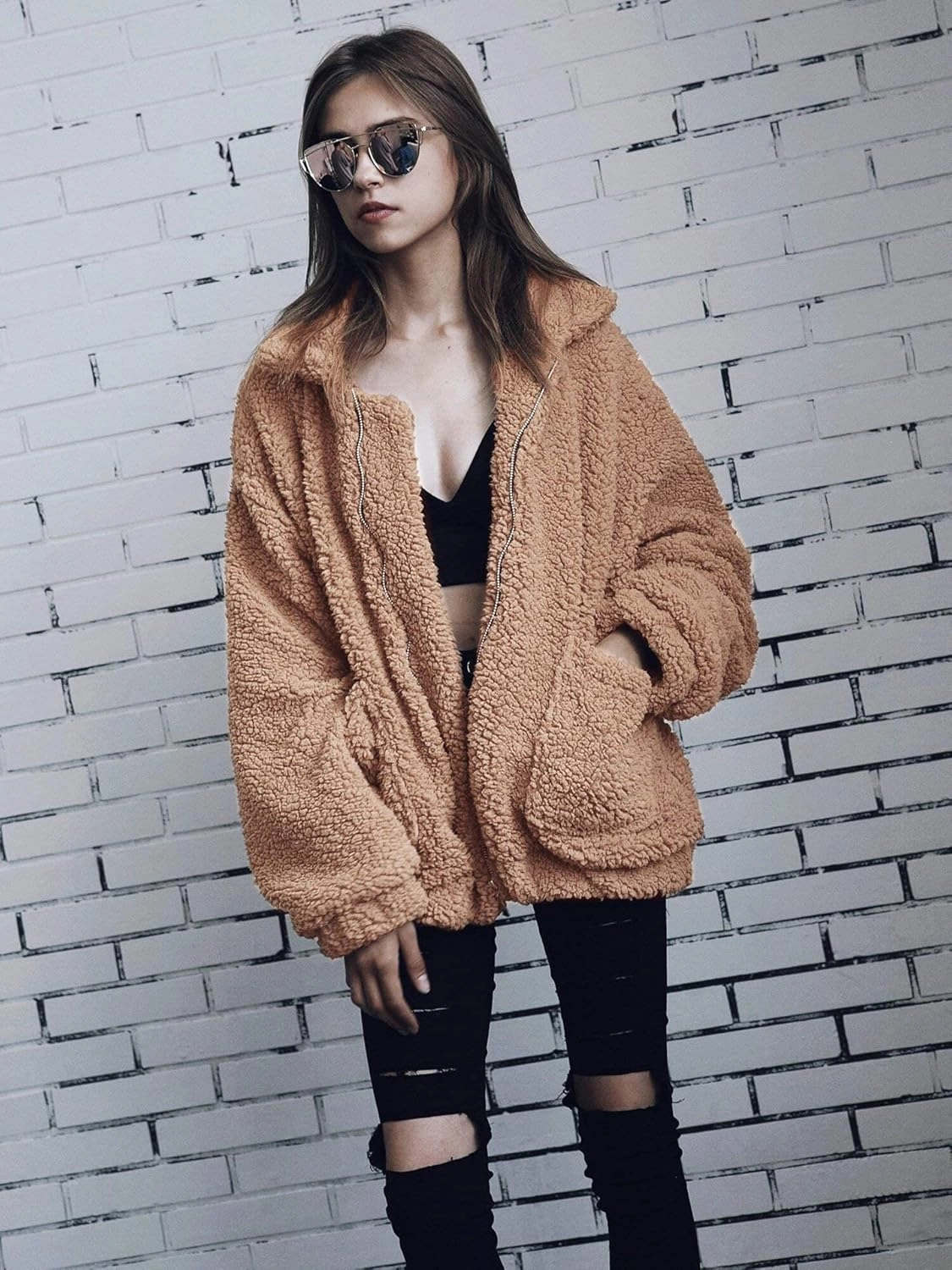 PRETTYGARDEN Women's Fashion Winter Coat Sherpa Fleece Faux Fur Shearling Oversized Trendy Jackets Warm Outerwear