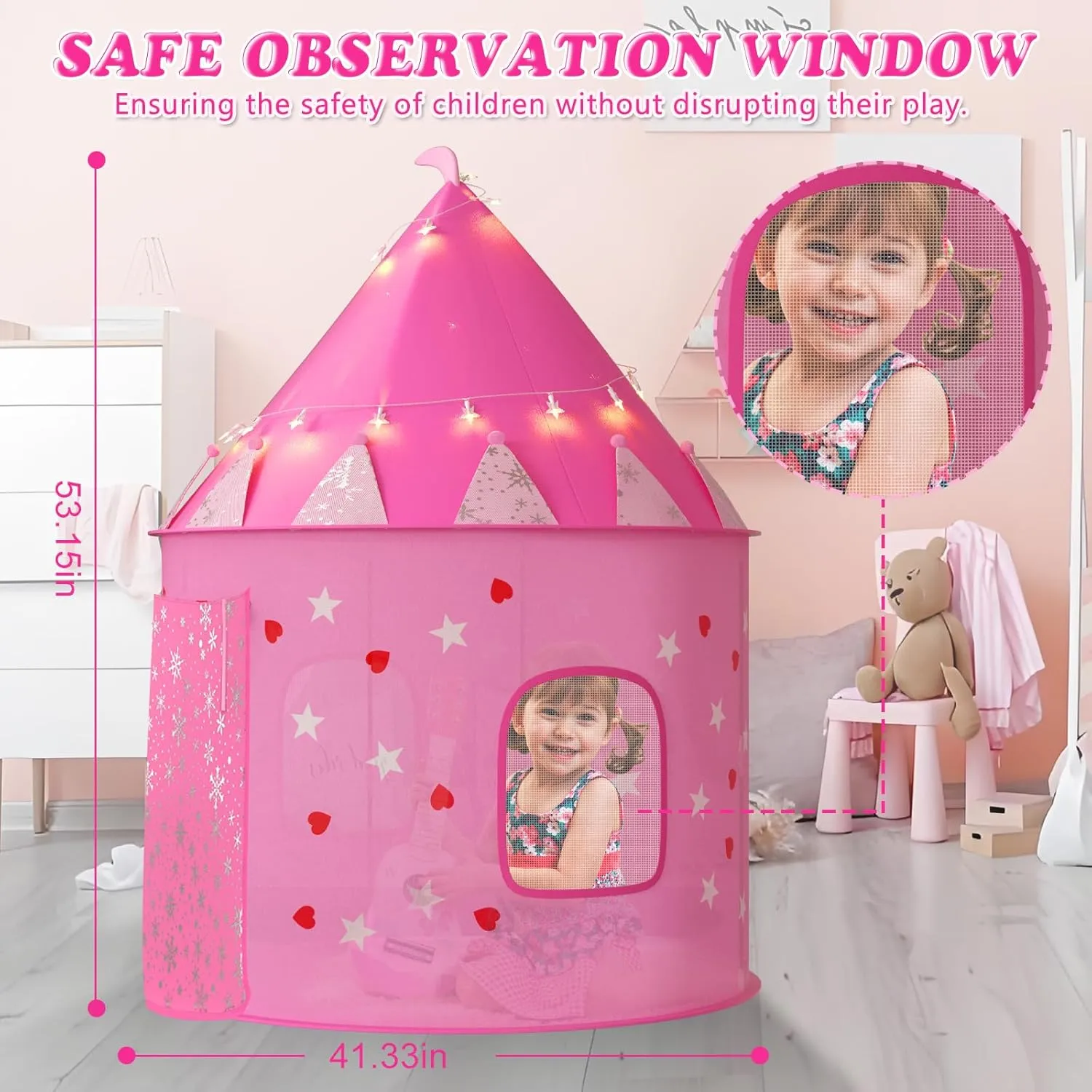 Princess Tent with 13PCS Dress Up for Girls, Castle Playhouse with Star Lights for Kids Indoor and Outdoor Games
