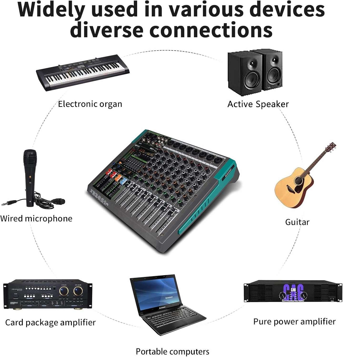 Pro 8-Channel DJ Mixer with Bluetooth, USB Audio Interface & 256 DSP FX | 48V Phantom Power Sound Board for Live Streaming, Podcasting, Club Performances