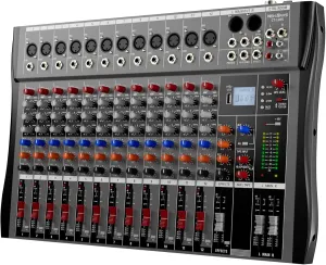 Professional DJ Audio Mixer, 12 Channel Audio Mixer, Bluetooth Sound Mixer, USB Interface, 12 XLR Mic/Line Input, AUX, FX Processor MP3, Headphone, 48V Phantom For Karaoke Studio Streaming Recording