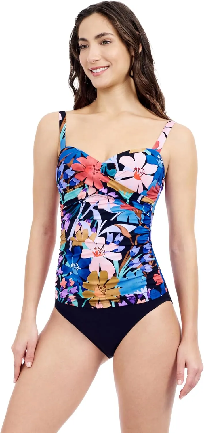 Profile by Gottex Melody Floral Print Women’s D Cup Tankini Top with Underwire and Fully Lined Swim Essential