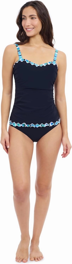 Profile by Gottex Women Solid Black Tricolore E Cup Tankini with Underwire Foam, Built-in Bra, and Full Lining Swim Essential
