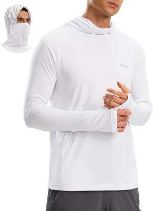 Pudolla Men's Sun Protection Hoodie UPF 50  Fishing Hiking Shirt UV Shirts with Mask for Men Long Sleeve Lightweight