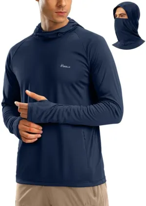 Pudolla Men's Sun Protection Hoodie UPF 50  Fishing Hiking Shirt UV Shirts with Mask for Men Long Sleeve Lightweight