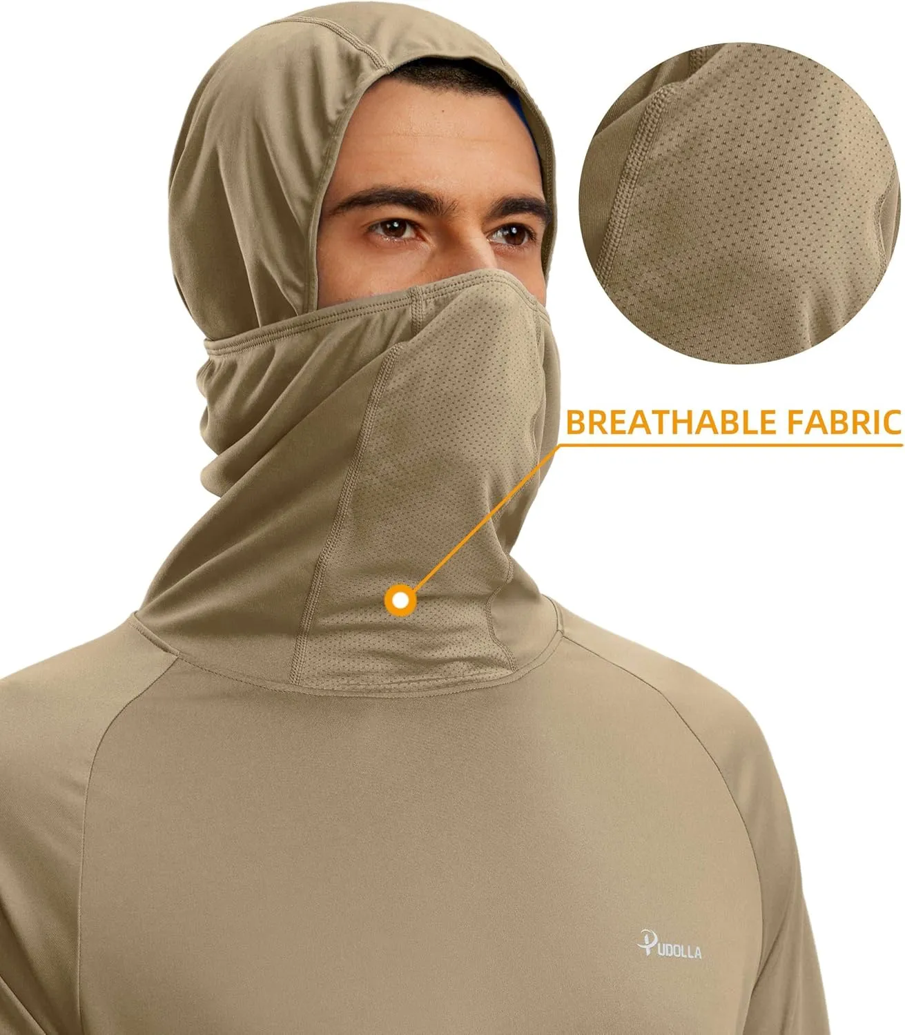 Pudolla Men's Sun Protection Hoodie UPF 50  Fishing Hiking Shirt UV Shirts with Mask for Men Long Sleeve Lightweight