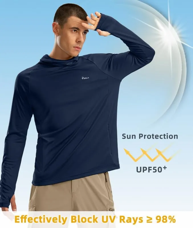 Pudolla Men's Sun Protection Hoodie UPF 50  Fishing Hiking Shirt UV Shirts with Mask for Men Long Sleeve Lightweight