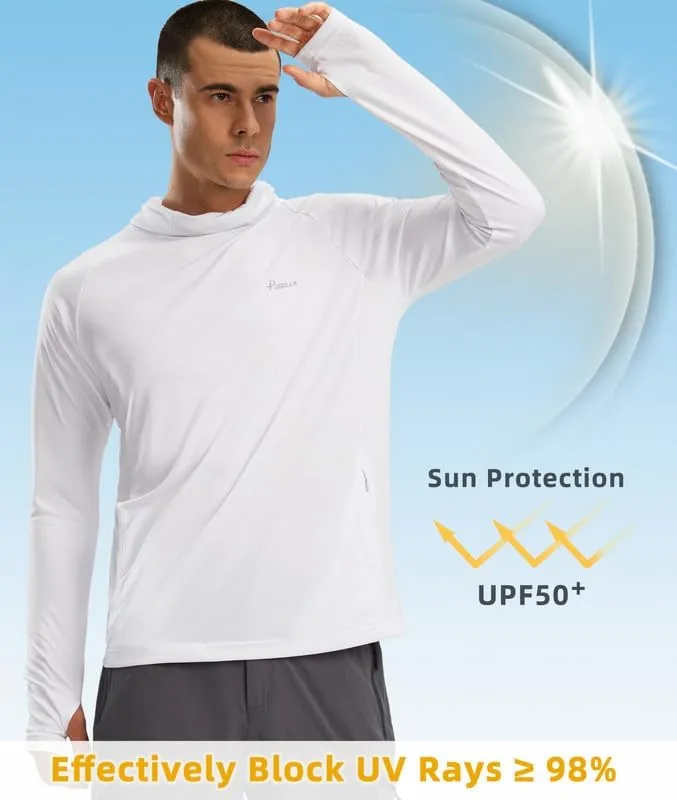 Pudolla Men's Sun Protection Hoodie UPF 50  Fishing Hiking Shirt UV Shirts with Mask for Men Long Sleeve Lightweight