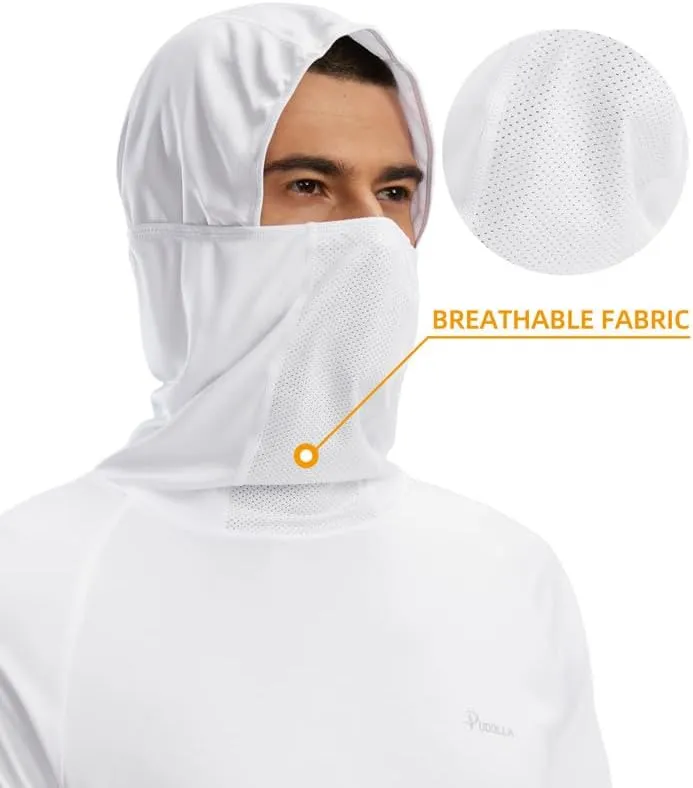Pudolla Men's Sun Protection Hoodie UPF 50  Fishing Hiking Shirt UV Shirts with Mask for Men Long Sleeve Lightweight