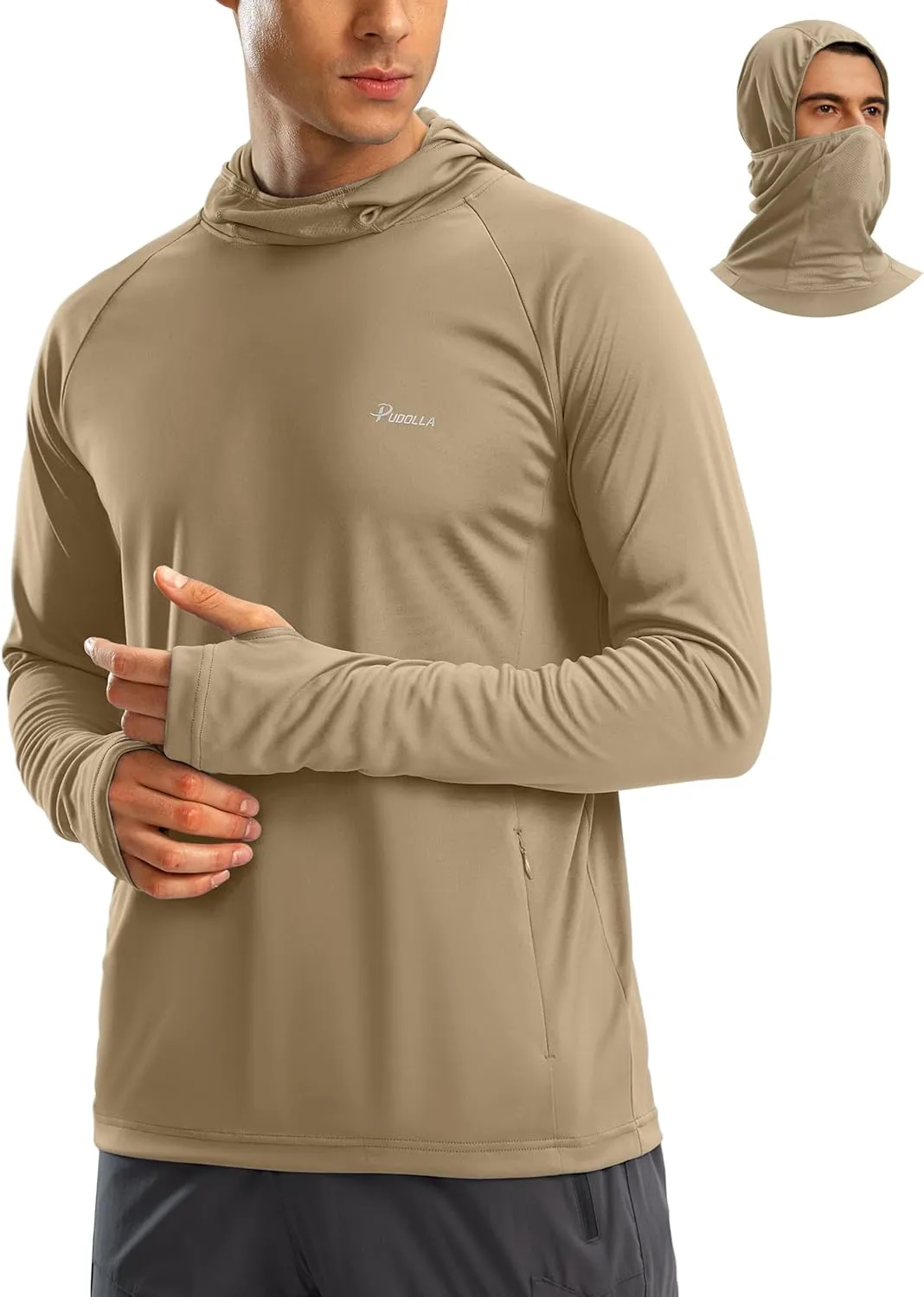 Pudolla Men's Sun Protection Hoodie UPF 50  Fishing Hiking Shirt UV Shirts with Mask for Men Long Sleeve Lightweight