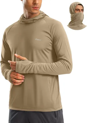 Pudolla Men's Sun Protection Hoodie UPF 50  Fishing Hiking Shirt UV Shirts with Mask for Men Long Sleeve Lightweight