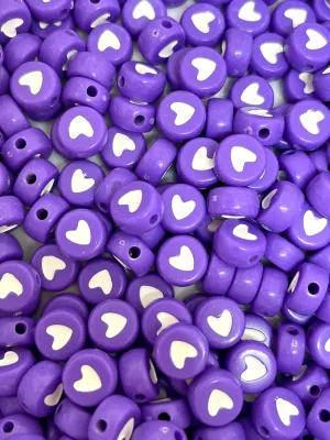 Purple Spacer Beads for Alphabet Jewelry, Letter Beads, Purple Heart Charm for Jewelry Making, Bracelet Beads, Anklet Beads