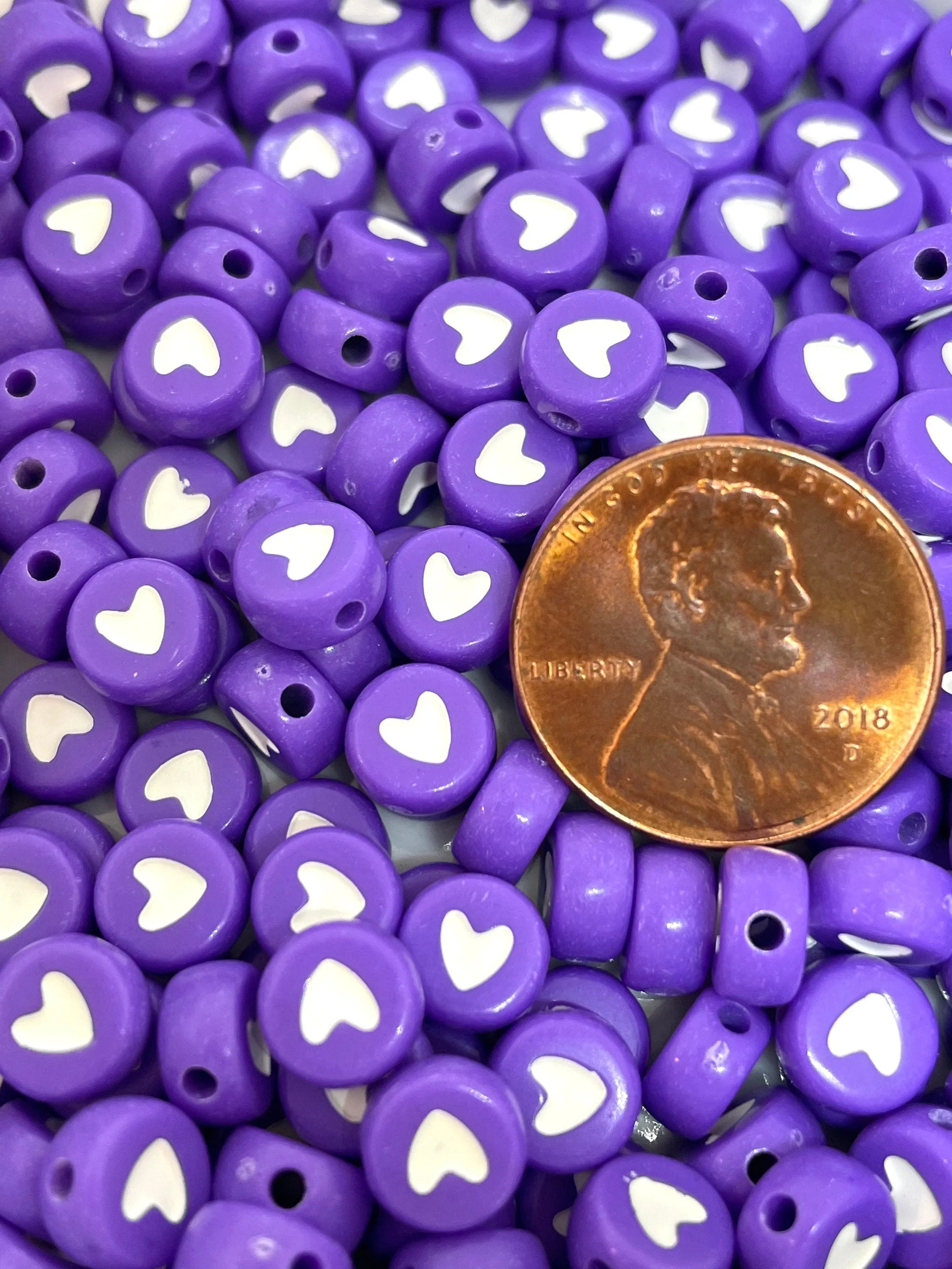Purple Spacer Beads for Alphabet Jewelry, Letter Beads, Purple Heart Charm for Jewelry Making, Bracelet Beads, Anklet Beads