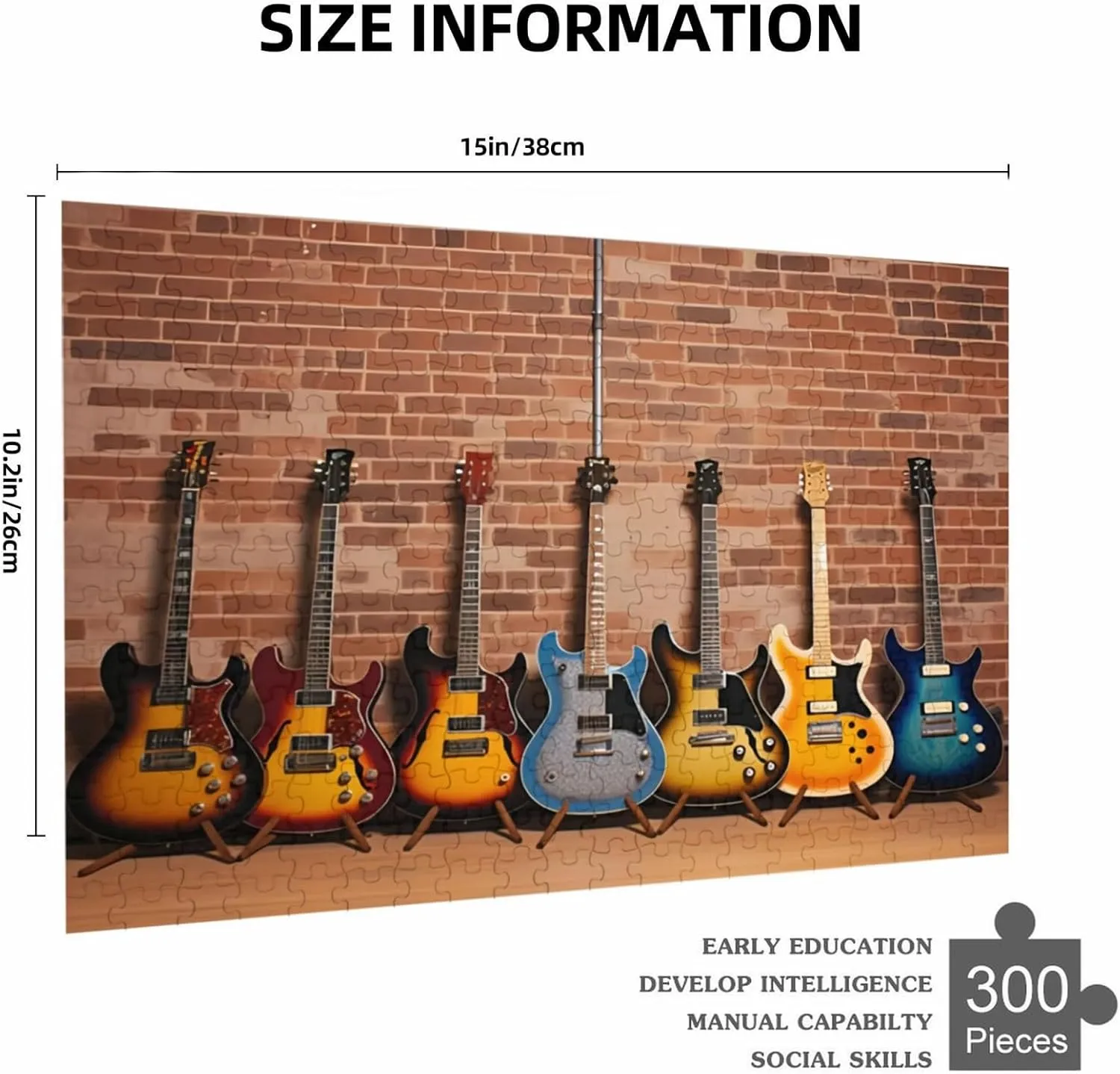 Puzzles 300 Pieces for Adults Music Guitar Electric Jazz Formation Wooden Decoration Educational Games Large Puzzle Game Toys 14.9'' x 10.2'', As Picure, vsk117