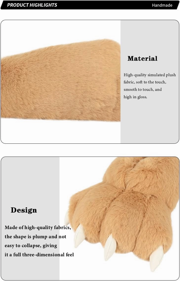 QinRuan Monster Paw Slippers, Fuzzy Animal Claw Comfortable Warm Plush Bear Paw Shoes