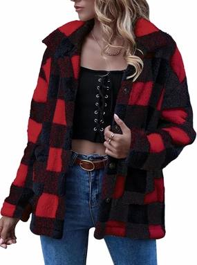 QUCH Sherpa Jacket Women Fuzzy Fleece Winter Coats for Women Shackets for Women 2024 Fashion Casual Warm Gingham Teddy Coat