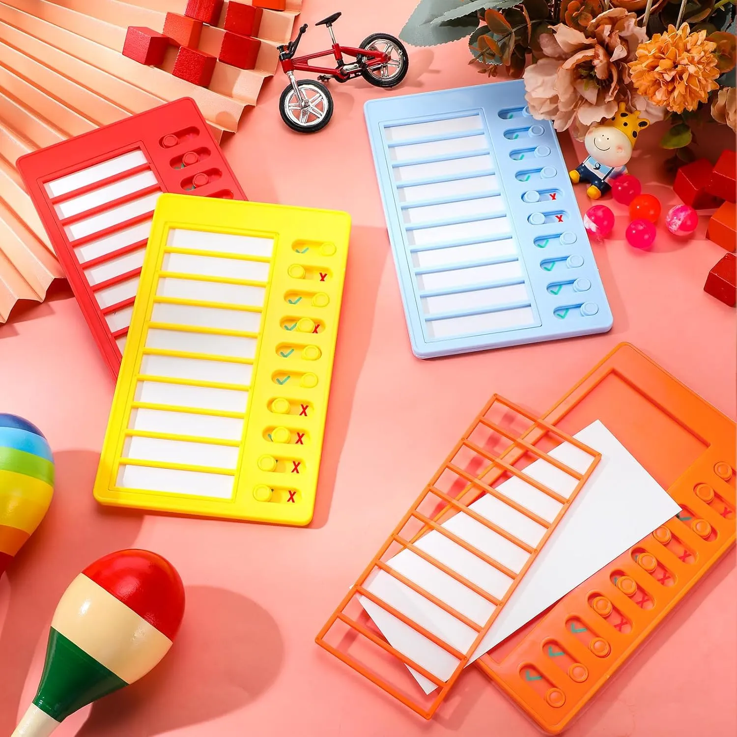 Queekay 4 Pcs Blank Chore Chart Kids Chore Chart, Plastic Checklist Board with 8 Detachable Cardstock to Do List for Home Routine Planning (Red, Orange, Blue, Yellow)