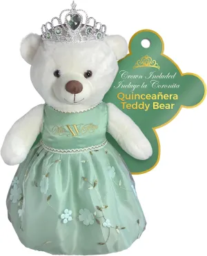 Quinceañera Teddy Bear 18-inches Tall with Dress for 15th Birthday, Quince Bear with Matching Crown, Ideal Keepsake for 15th Birthday, Mis XV Años - Light Green