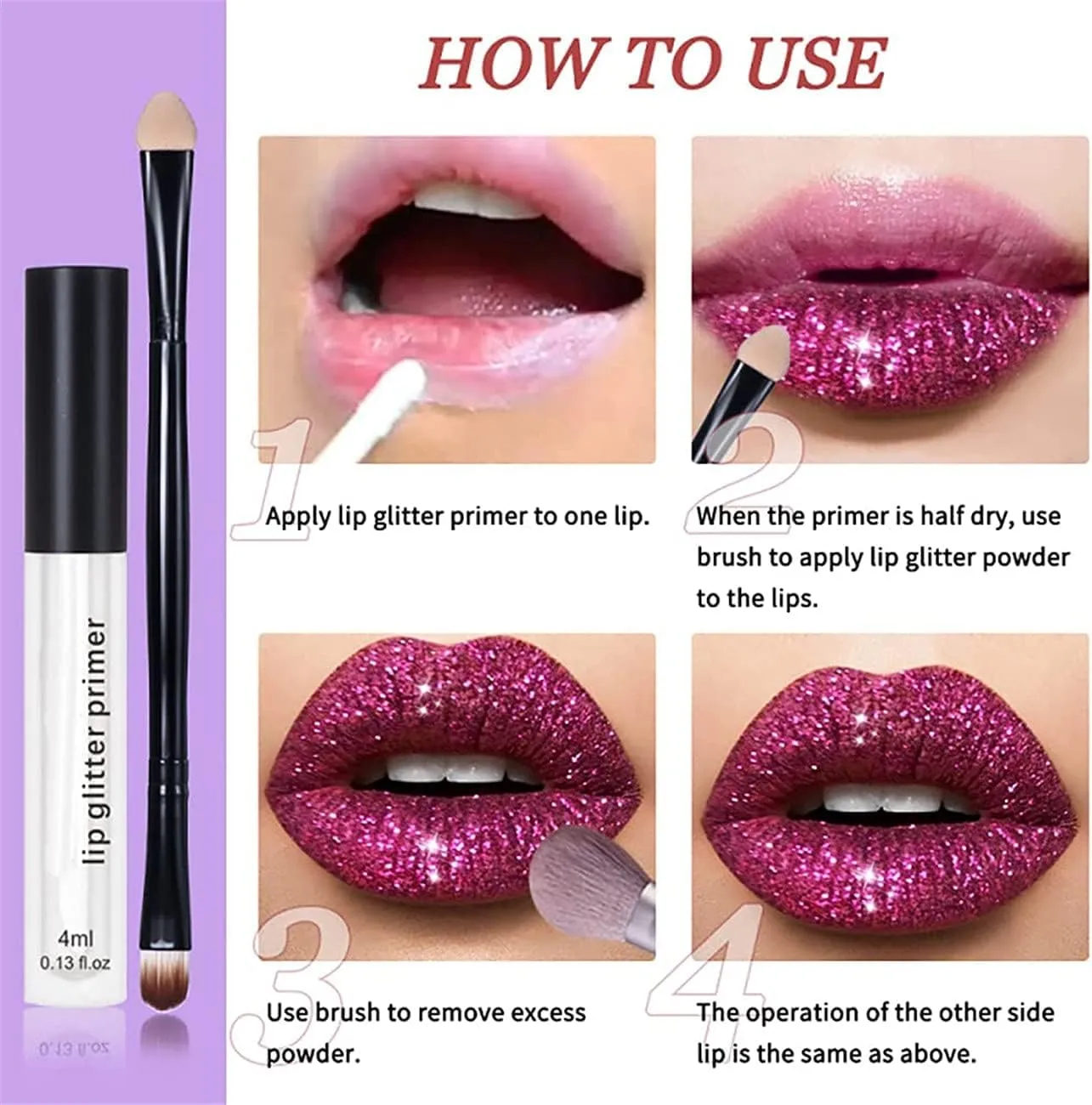 QUROXO Kawaii Kisses Glitter Lip Kit, Glitter Lips, Glitter Lip Kit Gloss Set, 4 Color Diamond Glitter Metallic Lipstick Waterproof and Long-Lasting Lipstick Set (Warm color)