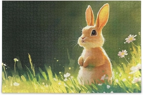 Rabbit Cute Grassland Jigsaw Puzzle 1000 Piece, Educational Intellectual Decompression Puzzle Game Jigsaw Puzzle for Adult Active Thinking Party Entertainment, Family Games