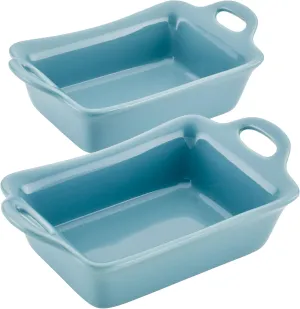 Rachael Ray Ceramics Au Gratin Set, Rectangular, Two 12-ounce, Agave Blue
