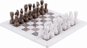 Radicaln Marble Chess Set 12 Inches White and Grey Oceanic Handmade Board Game Chess Sets for Adults - 2 Player Games for Adults - 1 Chess Board & 32 Chess Pieces - Chess Game