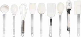 Rae Dunn Everyday Collection 9 Piece MINI Kitchen Utensil Set- Stainless Steel and Silicone Kitchen Tools- (White)