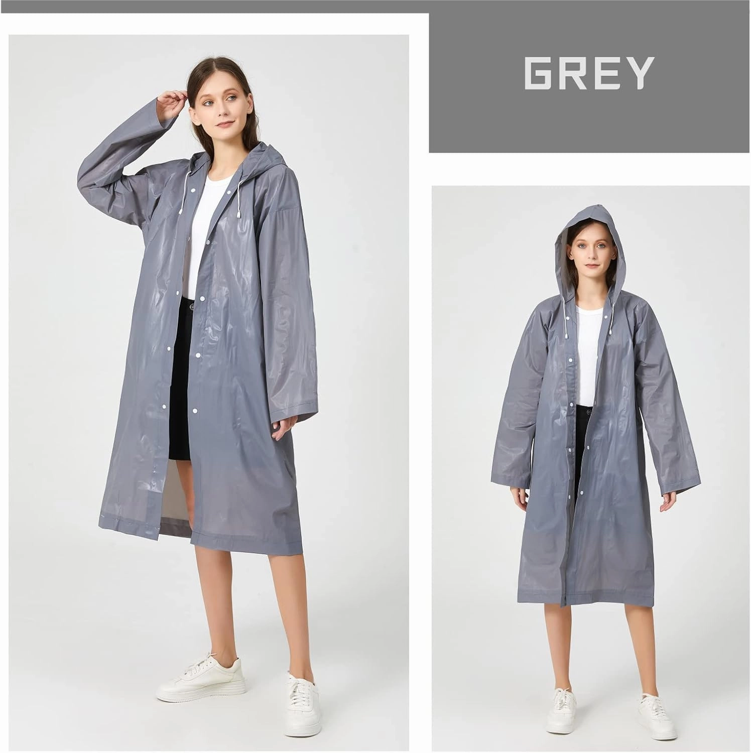 Rain Ponchos for Adults Women Men (2-5 Pack), Reusable EVA Raincoats Jackets with Hood Portable Waterproof Rain Gear