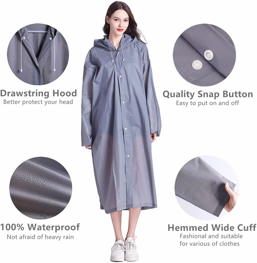 Rain Ponchos for Adults Women Men (2-5 Pack), Reusable EVA Raincoats Jackets with Hood Portable Waterproof Rain Gear