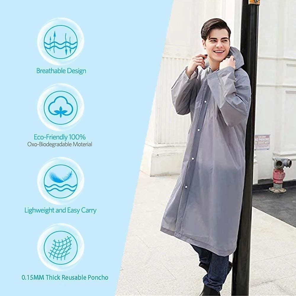 Rain Ponchos for Adults Women Men (2-5 Pack), Reusable EVA Raincoats Jackets with Hood Portable Waterproof Rain Gear