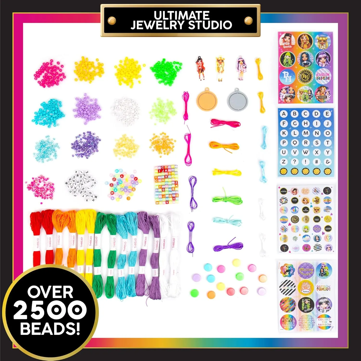 Rainbow High Ultimate Jewelry Studio, 2500  Beads, Create 50  Pieces of Jewelry, Toys, Great Bead Kit for Sleepovers, Girls Night, Weekend, DIY Alphabet Bracelets for Kids Ages 6, 7, 8, 9