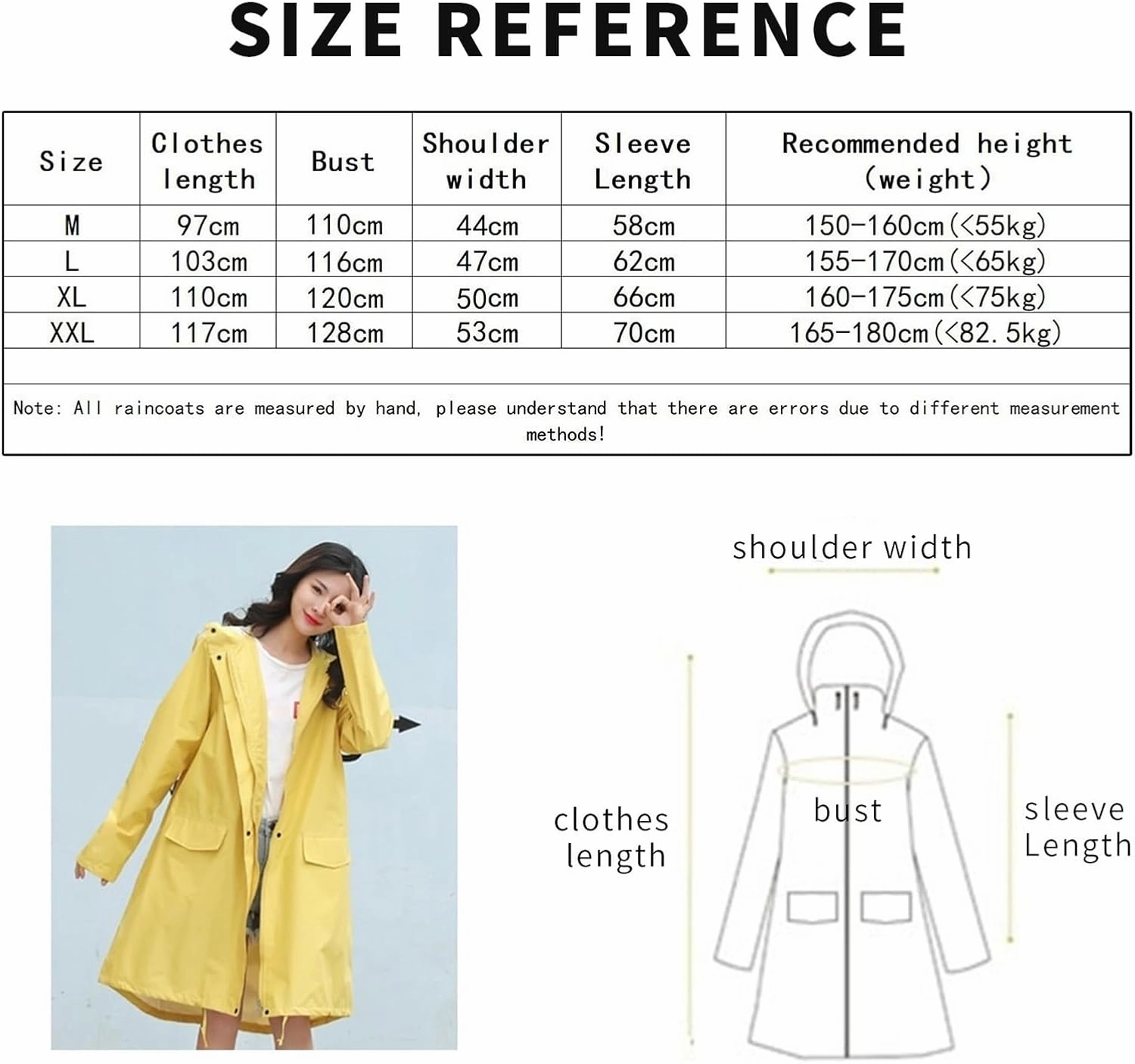 Raincoat, Long Breathable Raincoat Waterproof Hiking Rain Jacket for Women Men