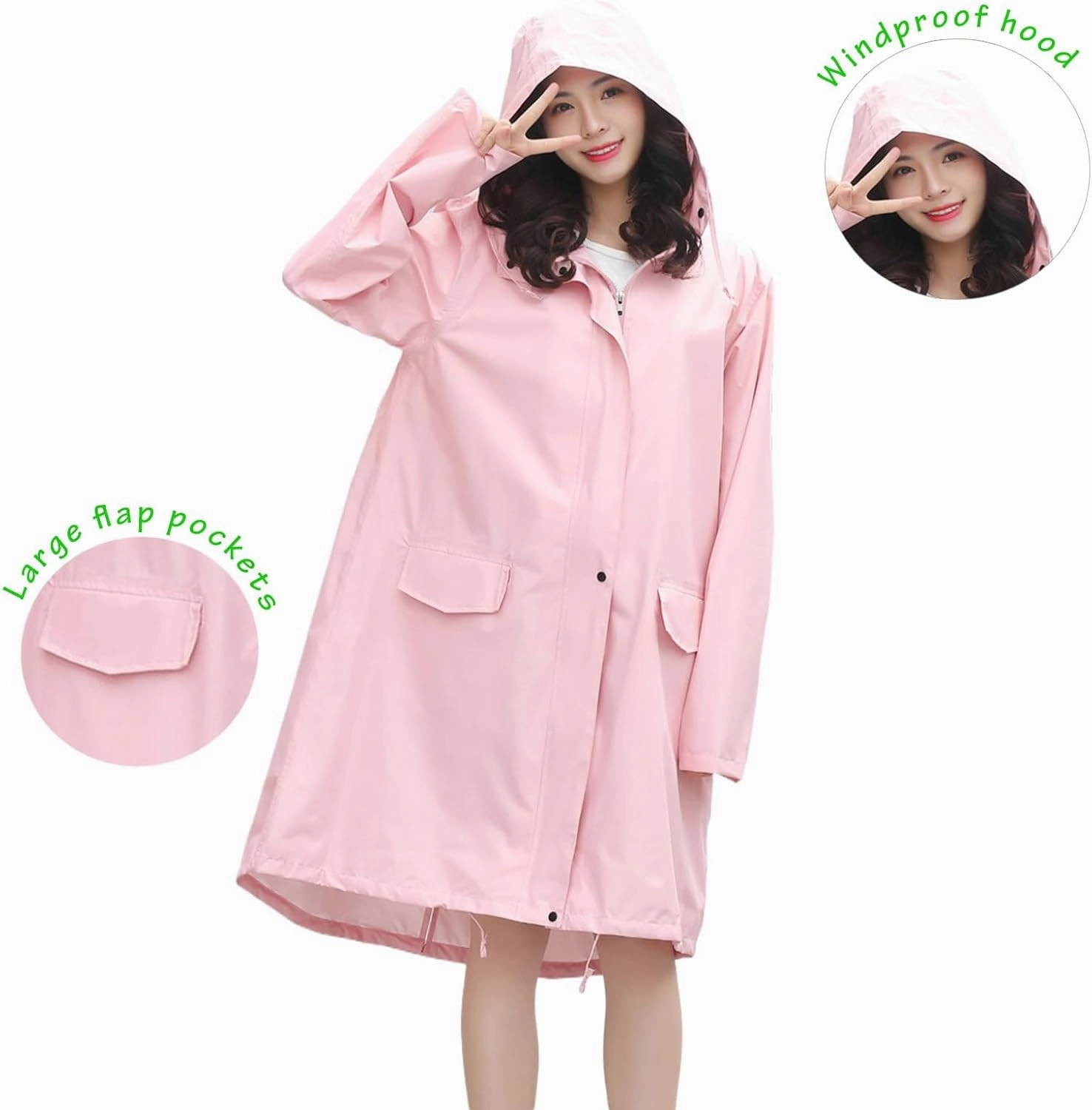 Raincoat, Long Breathable Raincoat Waterproof Hiking Rain Jacket for Women Men