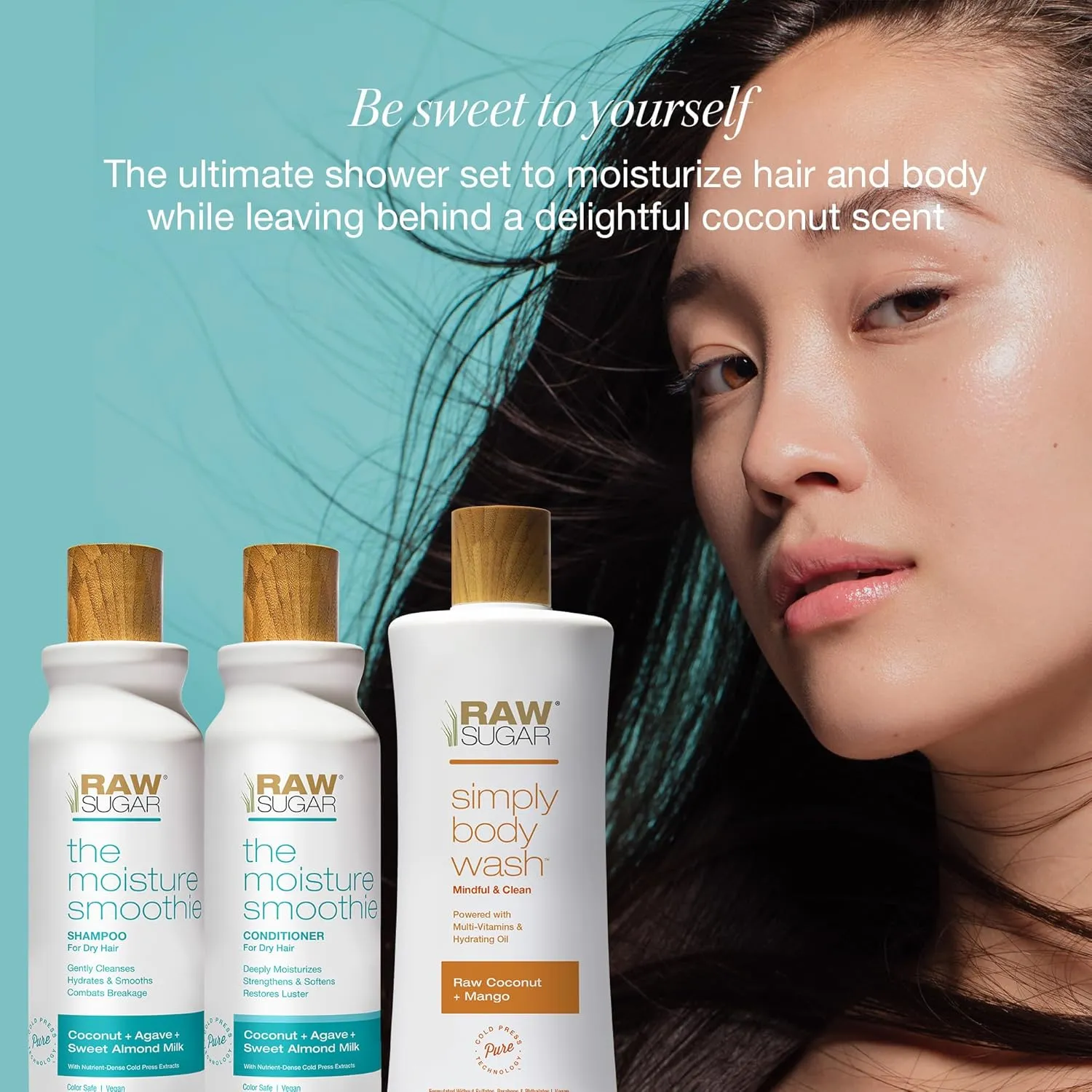 Raw Sugar The Moisture Smoothie Shampoo and Conditioner Set and Coconut   Mango Body Wash (Pack of 3) Strengthens & Restores Dry Hair, Moisturizes Skin, A Complete Haircare and Skincare Bundle