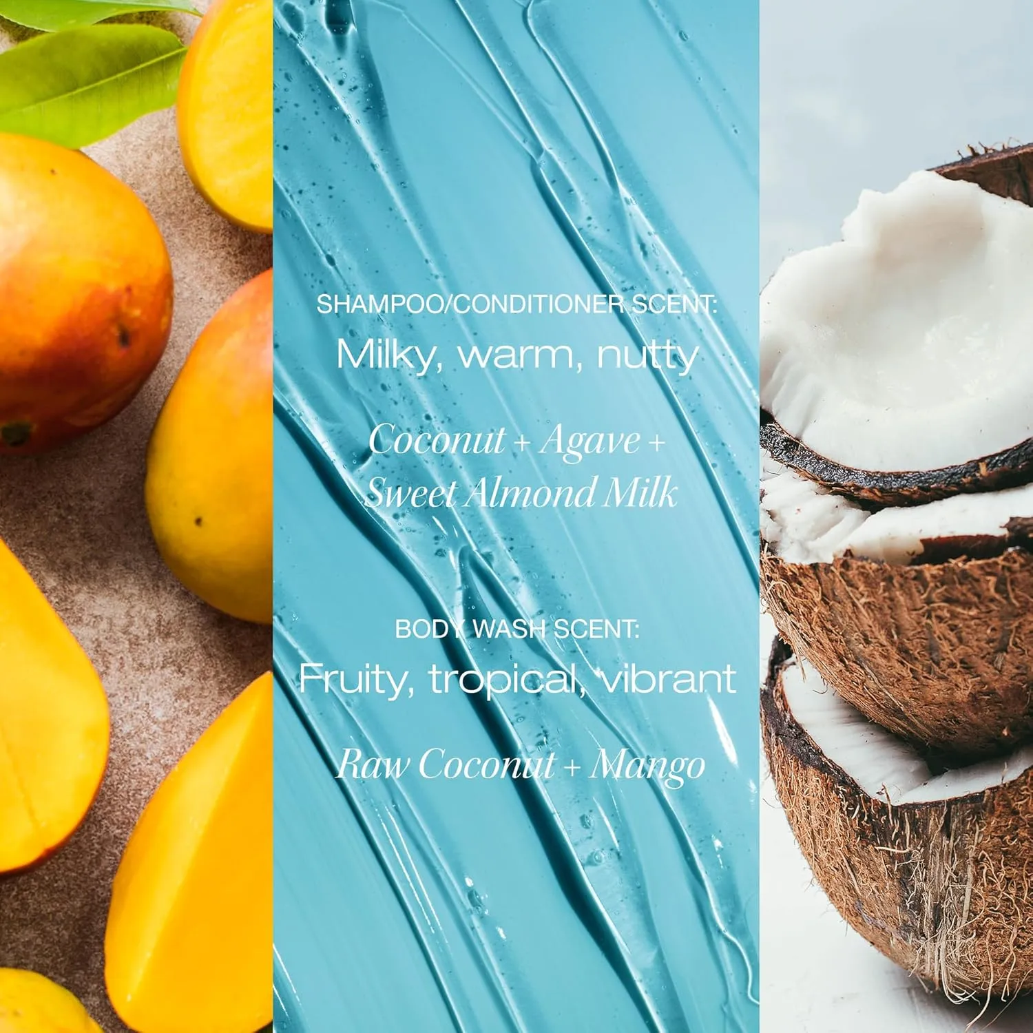 Raw Sugar The Moisture Smoothie Shampoo and Conditioner Set and Coconut   Mango Body Wash (Pack of 3) Strengthens & Restores Dry Hair, Moisturizes Skin, A Complete Haircare and Skincare Bundle