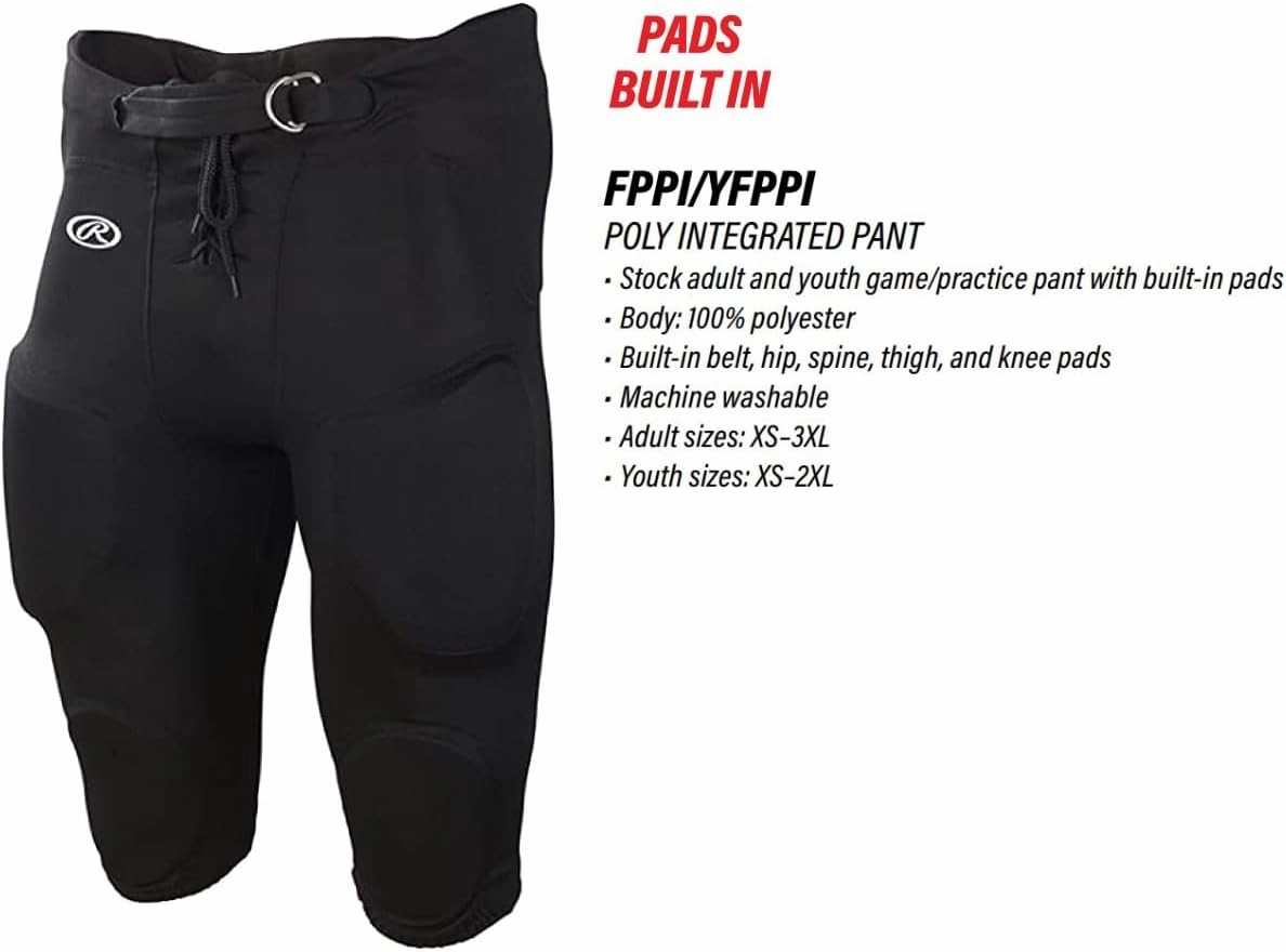 Rawlings Boys Fppi Lightweight Football Pants | Integrated Pads | Practice/Game Use | Youth Sizes | Multiple Colors