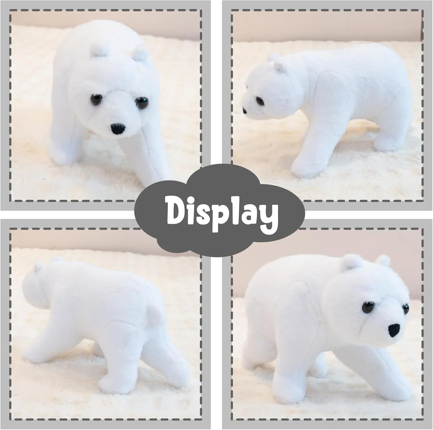 Realistic Polar Bear Stuffed Animal – Lifelike Walking Pose Plush Toy – 15.5 x 8.5 Inch White Arctic Animal – Soft Decorative Bear Gift for Kids and Wildlife Lovers