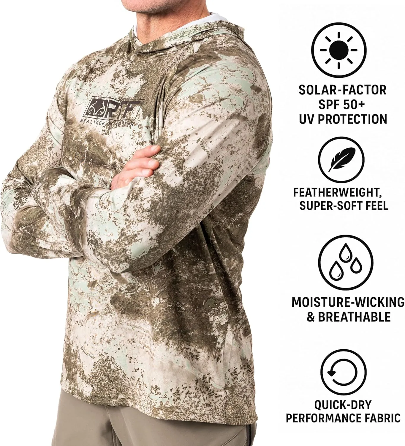 Realtree Men's Camo Sun Hooded Shirts, Lightweight, Breathable for Fishing, Hiking and Outdoors