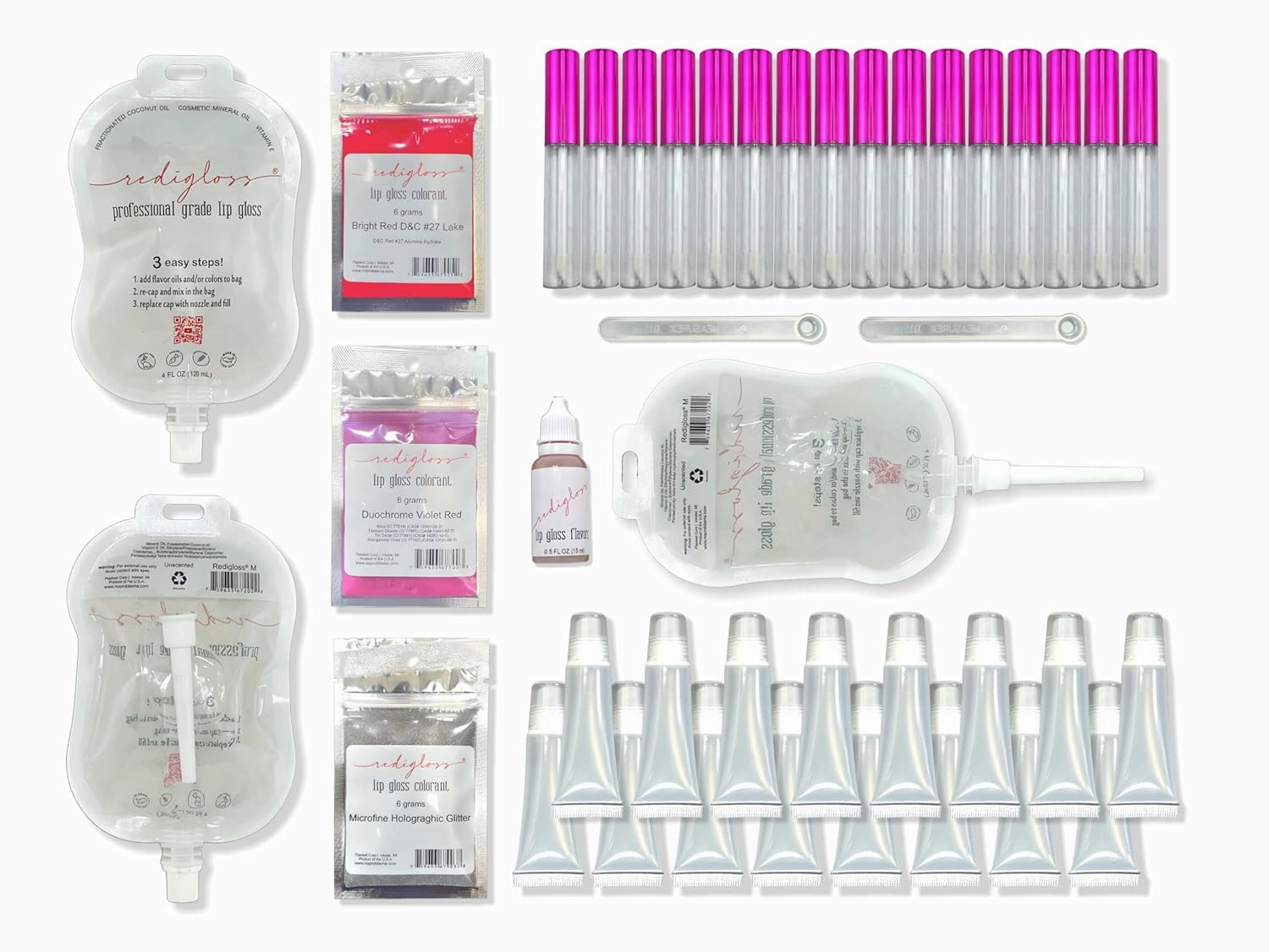 Redigloss DIY Lip Gloss Kit, No Mess With The Easy Fill System, DIY Lip Gloss Making Set, Fun Makeup Gift Kits for Women Girls to Make 32 Moisturizing and Shiny Lip Glosses